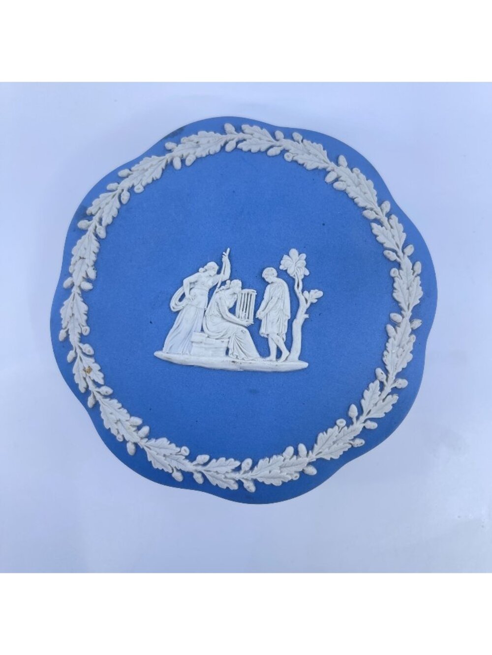 vintage wedgwood blue jasperware "the muses" trinket box white relief